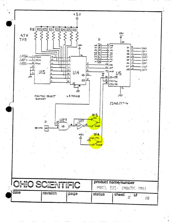 Schematic showing the jumper location to change to a 2716 Monitor ROM.