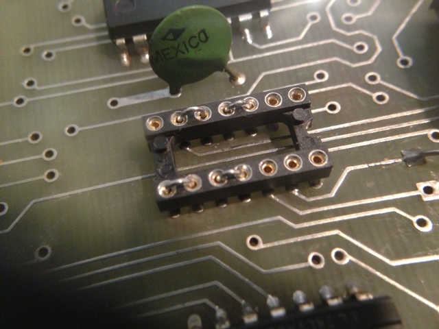 Image showing U17 7404 replaced with socket and then jumpered